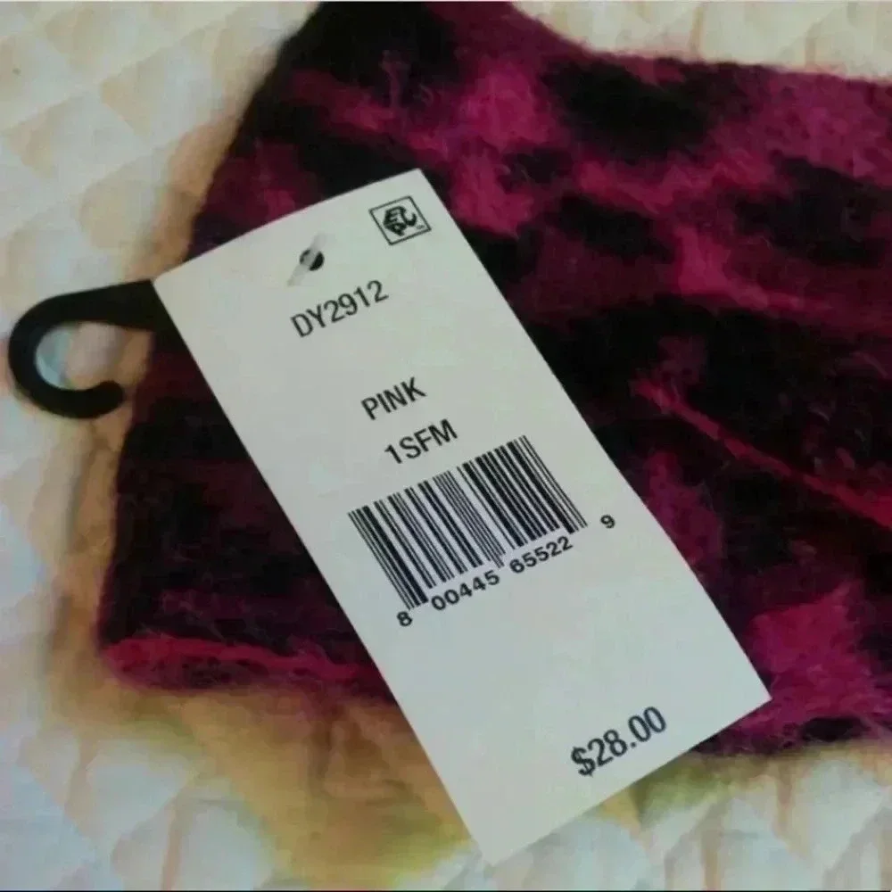 DKNY Women’s Fuzzy Animal Print Twisted Headband Hot Pink Black